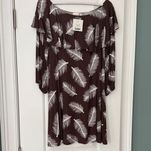 Hourglass Lilly Brown Feather Print Women's shift dress